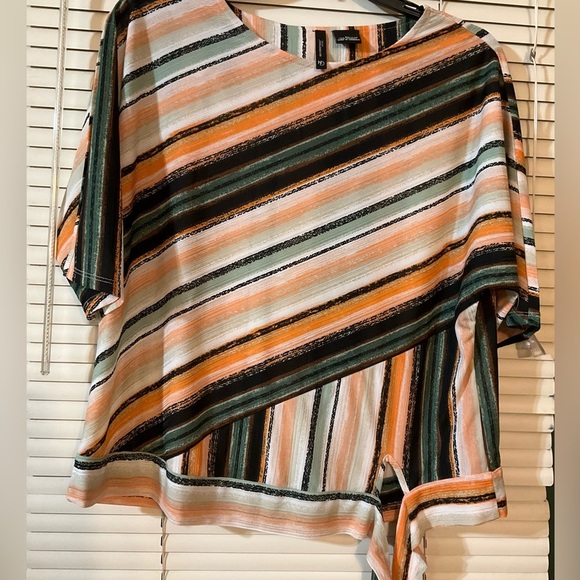 New Directions Petite Top Tangerine Black Green Stripe Blouse Large Petite - Picture 8 of 8